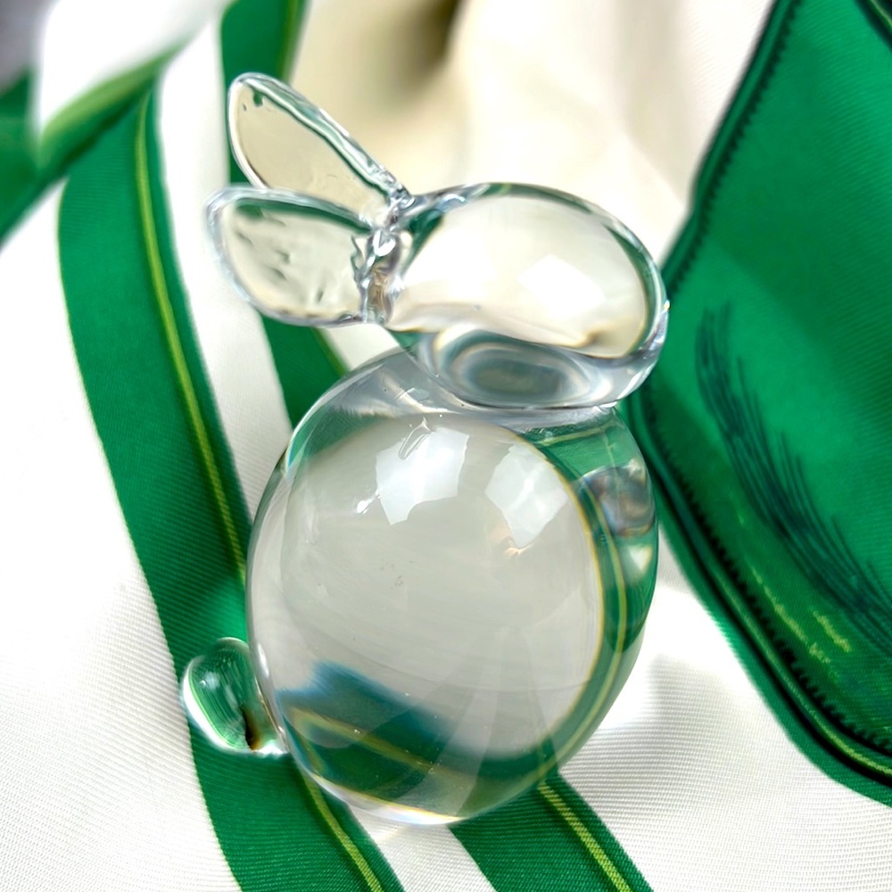 Vintage Crystal Glass Bunny Rabbit Paperweight Clear solid Flat Bottom 2.5” tall